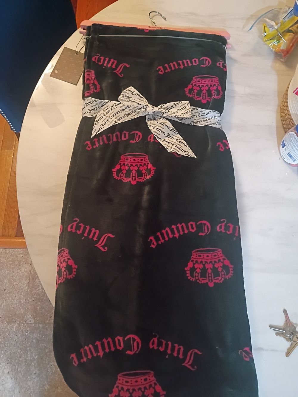 Juicy Couture Black Dress with Pink Logo Print and Branded Bow
